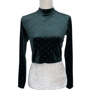 Forever 21 Velvet Crop Top Women’s Size S Studded Mock Neck Long Sleeves